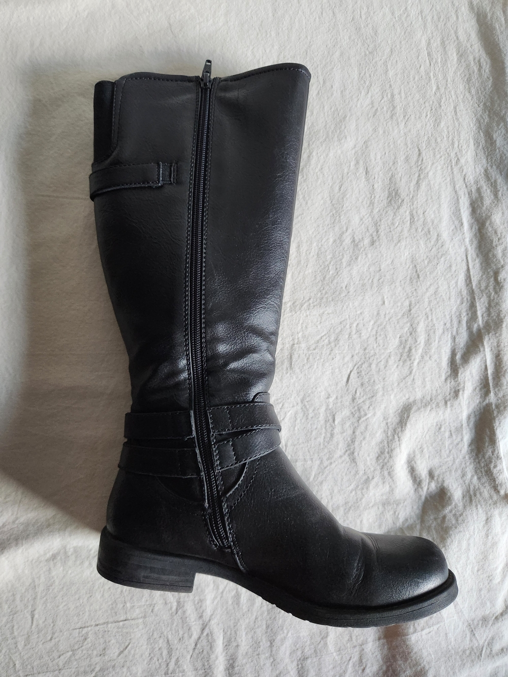 Black Knee-High Buckle Riding Boots/Moto Boots - Picture 6 of 11
